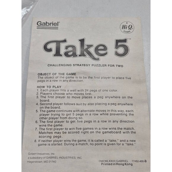 Gabriel Take 5 Challenging Strategy Puzzler For Two Players Complete Set With Bo - Picture 4 of 5